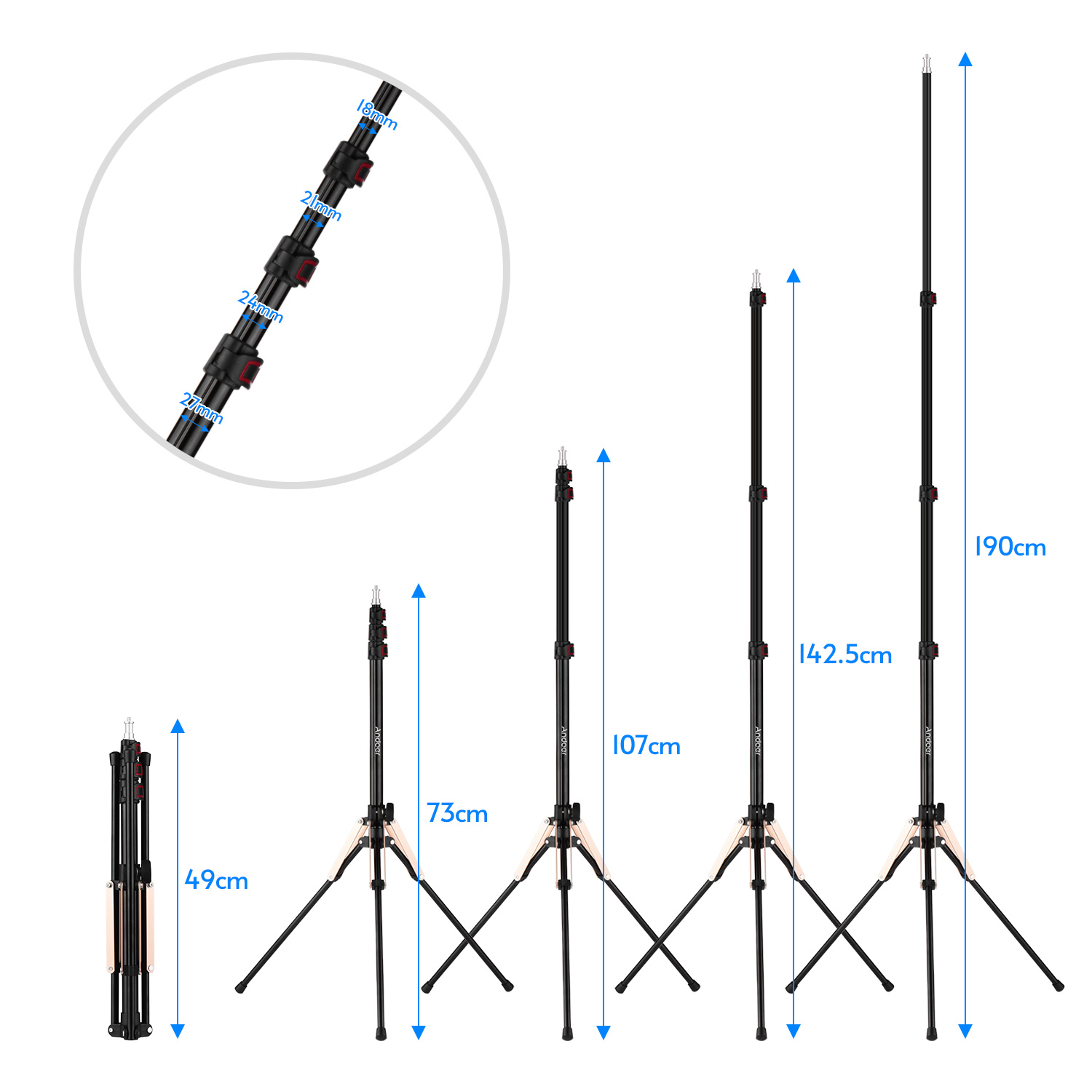 Andoer 190cm/74.8 inci portabe - Photography Lighting Design ulasan dan harga